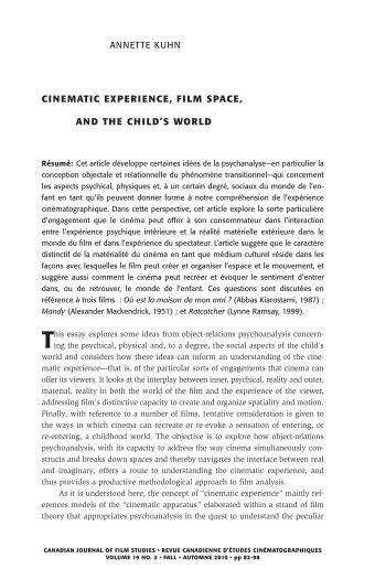 cinematic experience, film space, and the child's world - Film Studies