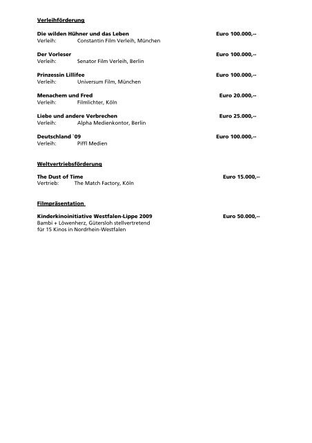 Filmstiftung Nordrhein-Westfalen Entscheidungen Januar 2009 Der ...