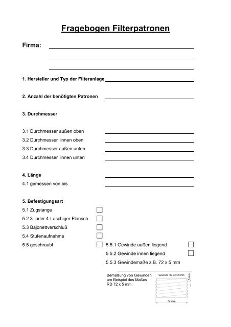 Fragebogen Filterpatronen 2008 - Filtega.de