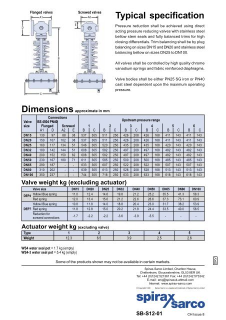 Direct Acting Pressure Reducing Valves - Filter