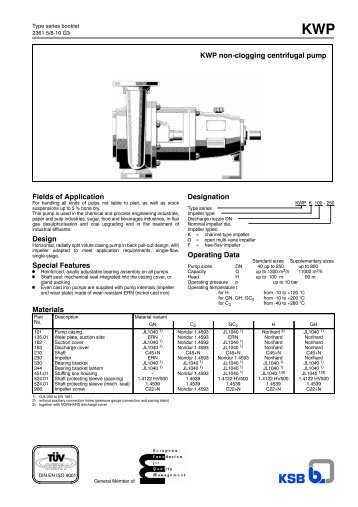 KWP non-clogging centrifugal pump Fields of Application ... - Filter