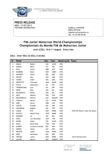 fim junior motocross world championship championnat du ... - FIM LA