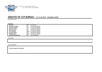 MINUTES OF CCP BUREAU – 12-13.10.2012 – Pardubice (CZE) - FIM