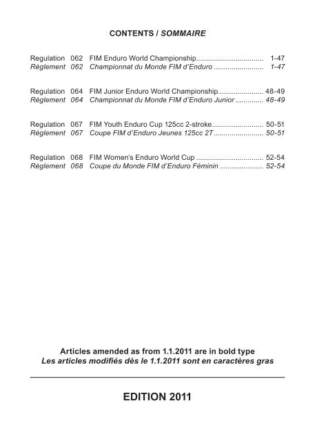 Règlements des Championnats du Monde FIM d'Enduro E1, E2, E3 ...
