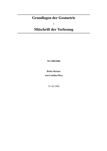 Grundlagen der Geometrie - Mitschrift der Vorlesung