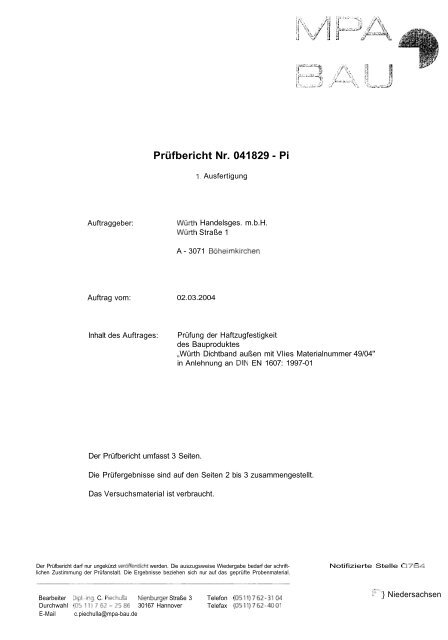 Prüfbericht Nr. 041828-Pi