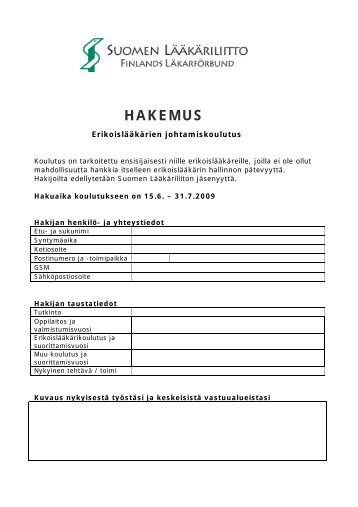 Johtamiskoulutuksen hakulomake
