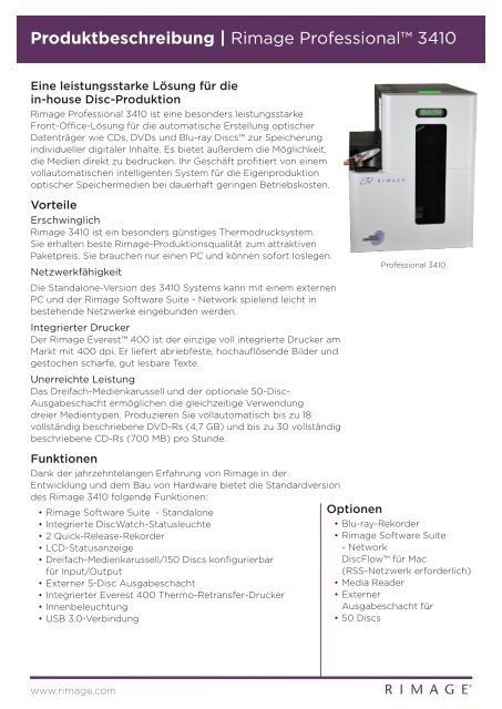 Produktbeschreibung | Rimage Professionalâ¢ 3410 -  Avcom