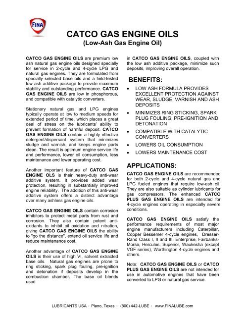 CATCO GAS ENGINE OILS
