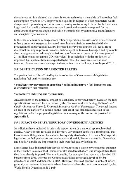 National Fuel Quality Standards Regulation Impact Statement 1 ...