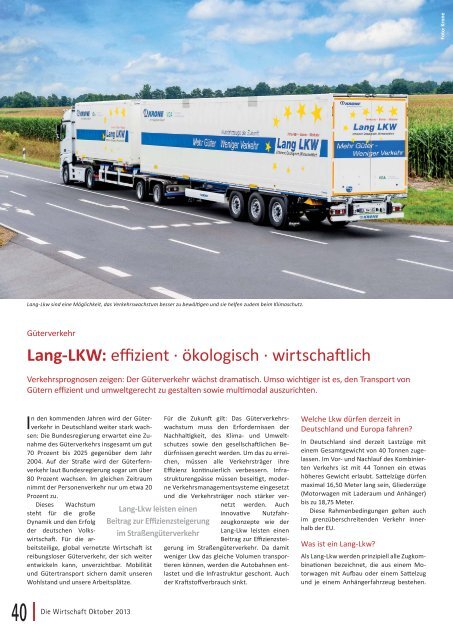 IHK-Mitgliedermagazin "Die Wirtschaft", Verlag Spezial "Fuhrpark Logistik", Ausgabe Oktober 2013
