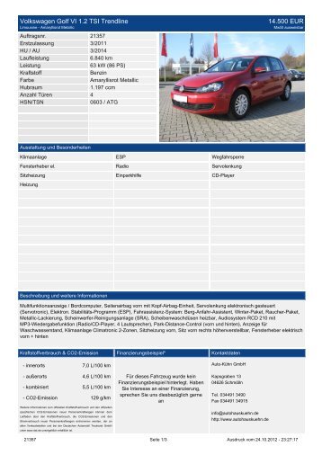 Volkswagen Golf VI 1.2 TSI Trendline 14.500  EUR - Auto Kühn GmbH