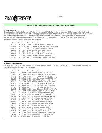 Sysco-Detroit green products - Finance