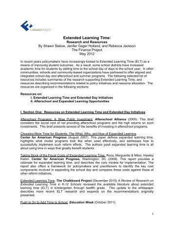 Extended Learning Time: Research and Resources - The Finance ...
