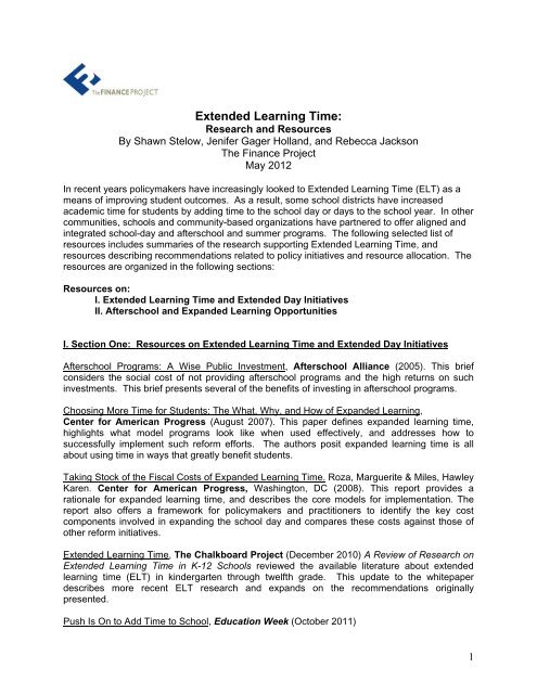 Extended Learning Time: Research and Resources - The Finance ...