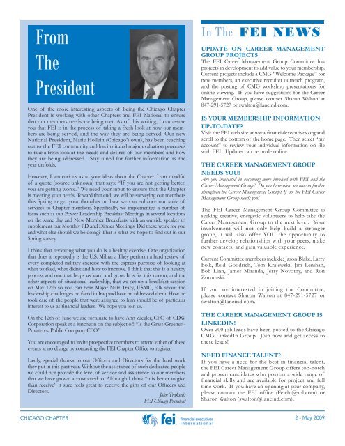FEI Newsletter May 2009 - Financial Executives International