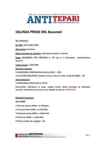 OGLINDA PRESS SRL Bucuresti - Financiarul