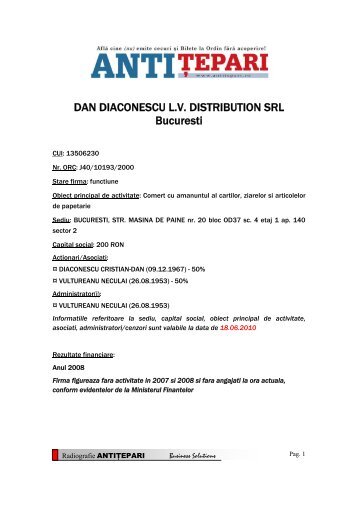 DAN DIACONESCU L.V. DISTRIBUTION SRL Bucuresti - Financiarul
