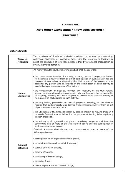 finansbank anti-money laundering / know your customer procedure