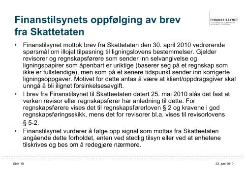 Presentasjon fra foredraget - Finanstilsynet