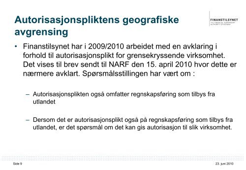 Presentasjon fra foredraget - Finanstilsynet