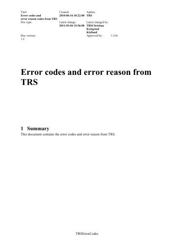 TRS Error Codes - Finanstilsynet