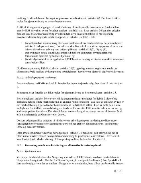 Rapport om gjennomføring av AIFMD i norsk rett - Finanstilsynet
