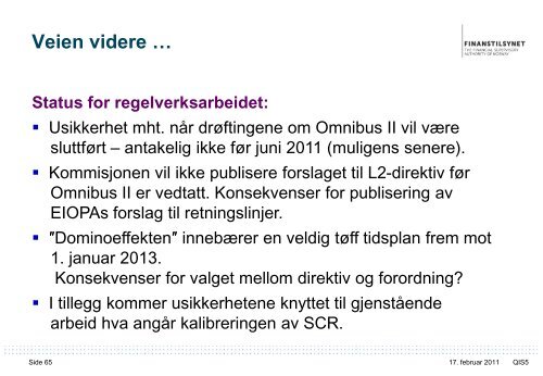 Erfaringer fra QIS5 – og veien videre - Finanstilsynet