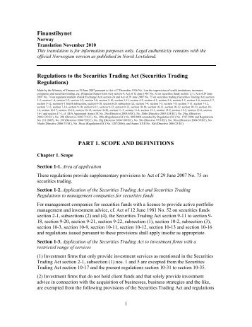 Finanstilsynet Regulations to the Securities Trading Act (Securities ...