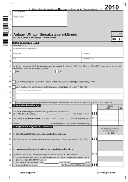 Anlage UN zur Umsatzsteuererklärung - Finanzämter in Bayern
