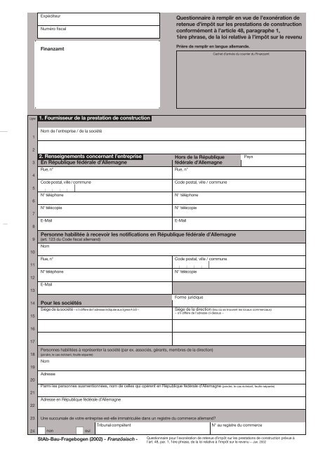 Questionnaire `a remplir en vue de l'exon´eration de retenue d'imp ...