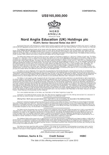 US$165,000,000 Nord Anglia Education (UK) Holdings plc
