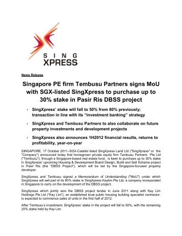 Singapore PE firm Tembusu Partners signs MoU with SGX-listed ...