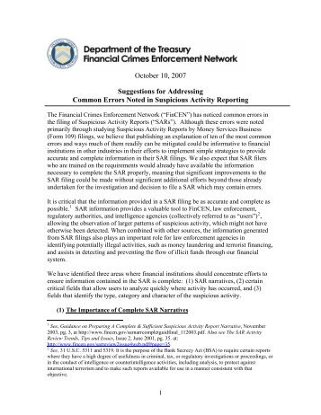 Suspicious Activity Reports - FinCEN