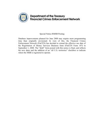 Registration of Money Services Business, RMSB, (FinCEN Form 107)
