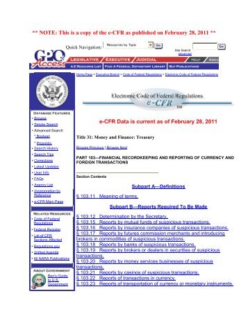 NOTE: This is a copy of the e-CFR as published on ... - FinCEN