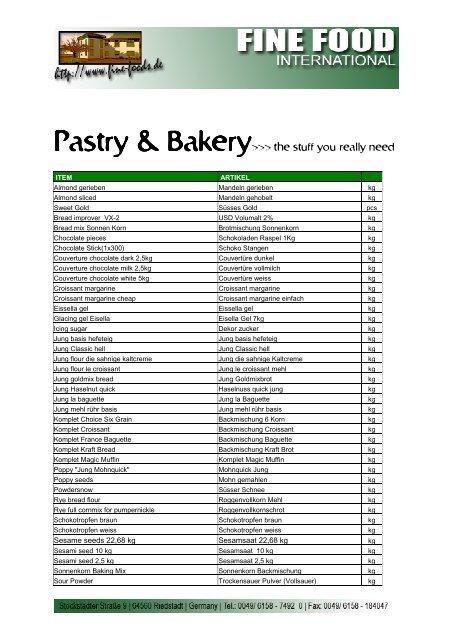 Pastry & Bakery - Fine Food International