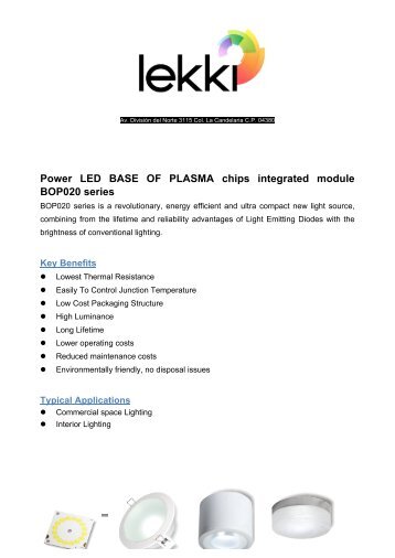 Power LED BASE OF PLASMA chips integrated module BOP020 series
