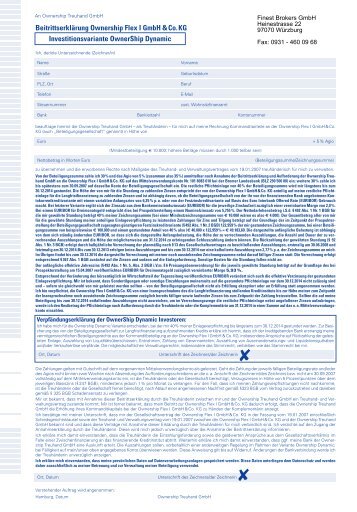 Beitrittserklärung Ownership Flex I GmbH & Co. KG ...