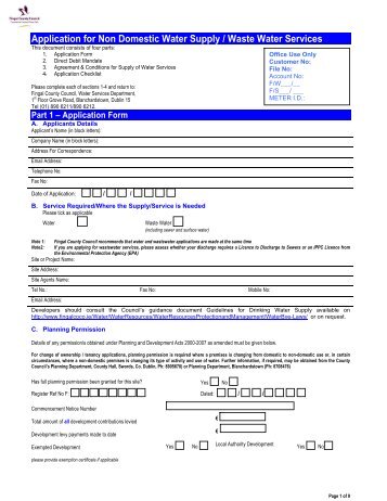 APPLICATION FOR WATER SUPPLY - Fingal County Council