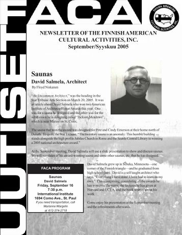 Saunas - Finnish American Cultural Activities, Inc.