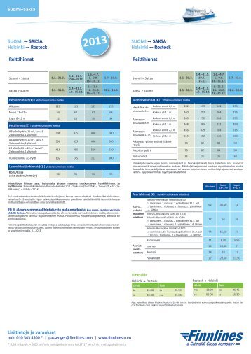Lisätietoja ja varaukset Reittihinnat Reittihinnat SUOMI ... - Finnlines