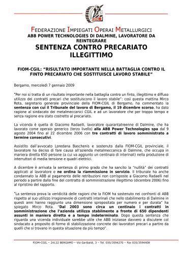 Bergamo: sentenza contro il precariato illegittimo - Fiom - Cgil