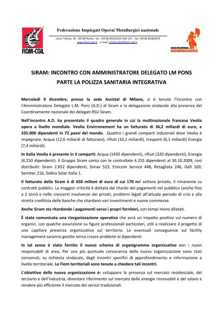 incontro con amministratore delegato lm pons parte la ... - Fiom - Cgil