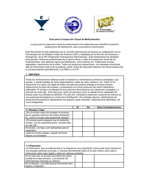 Guía para la Inspección Visual de Medicamentos La guía para ... - FIP