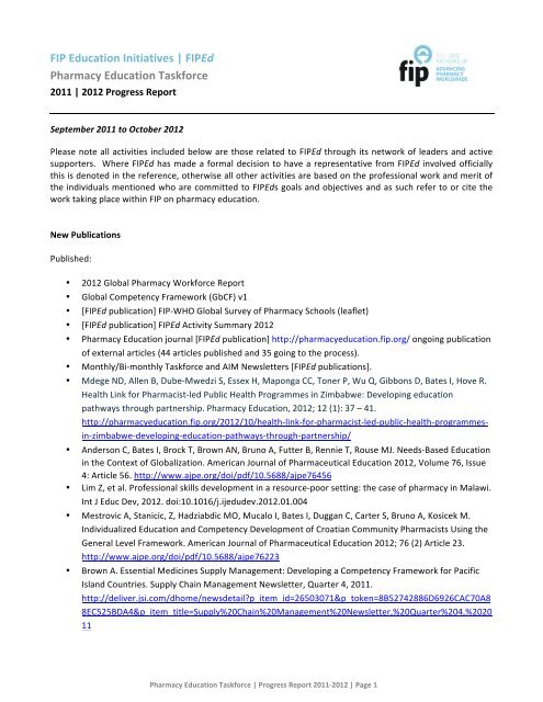 Pharmacy Education Taskforce Progess Report 2011-2012 - FIP