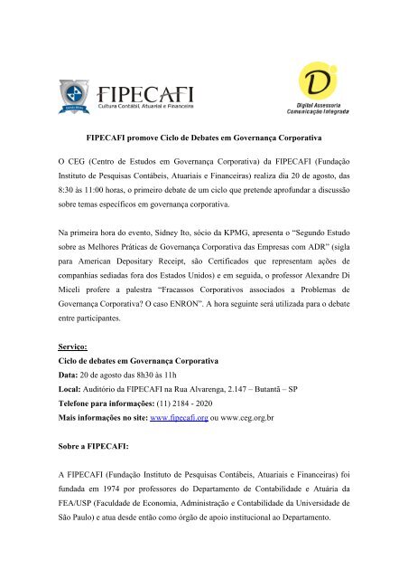 FIPECAFI - Fundação Instituto de Pesquisas Contábeis, Atuariais e  Financeiras