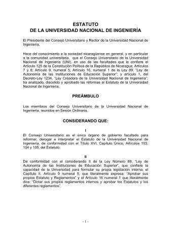 Estatuto de la Universidad Nacional de Ingeniería reformado en ...