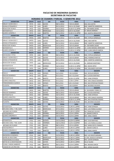 FACULTAD DE INGENIERIA QUIMICA SECRETARIA DE ... - FIQ