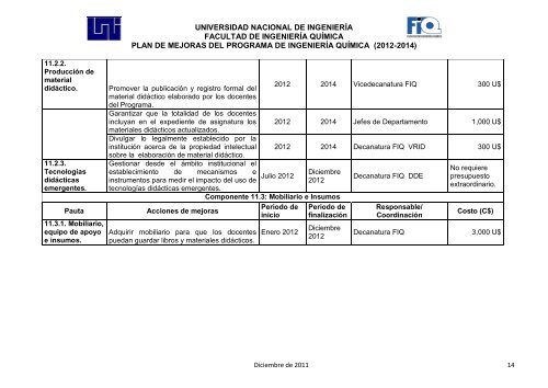 plan de mejoras - Inicio - Universidad Nacional de Ingeniería